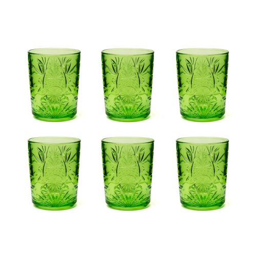Bicchieri tumbler, con lavorazione, 6 pezzi, verde