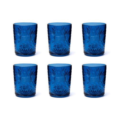 Bicchieri tumbler, con lavorazione, 6 pezzi, blu