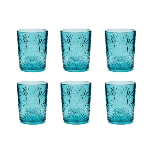 Bicchieri tumbler, con lavorazione, 6 pezzi, azzurro