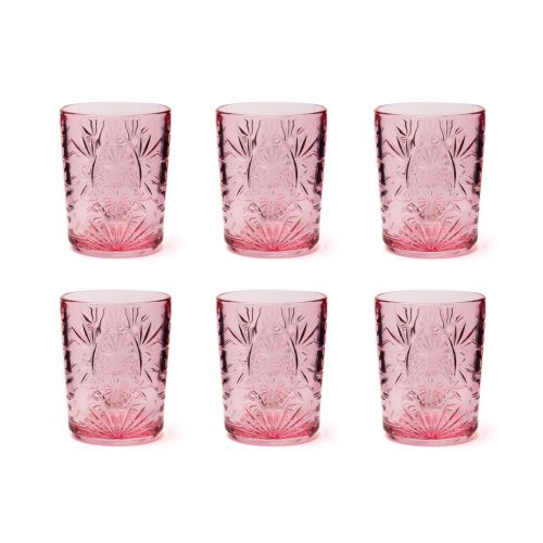 Bicchieri tumbler, con lavorazione, 6 pezzi, rosa