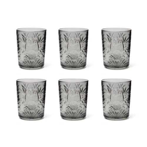 Bicchieri tumbler, con lavorazione, 6 pezzi, grigio