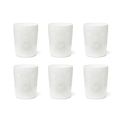 Bicchieri tumbler, con lavorazione, 6 pezzi, bianco