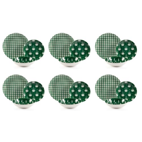 Servizio piatti, 18 pezzi, natalizio, verde