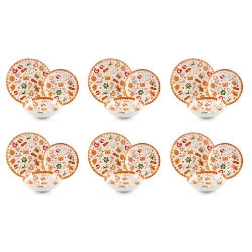 Servizio piatti, 18 pezzi, natalizio, multicolore