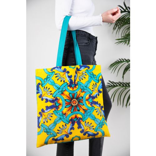 Shopper, 100% cotone, 41,5x41,5 cm, stile maioliche