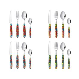 SET 16 POSATE IN ACCIAIO INOX MANICO PS BIANCO 11x11x25 Cm Colore Bianco Dam 93846716