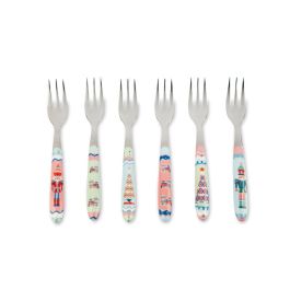 Set Di 6 Forchette Da Frutta Con Ornamenti Natalizi, In Acciaio Inox, Forchette Da Frutta, Per Feste Di Natale, Feste, Dessert, Set Di 6 - 2