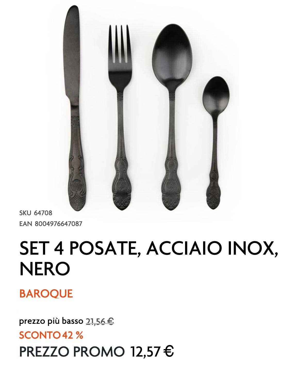 Set 4 posate, acciaio inox, nero